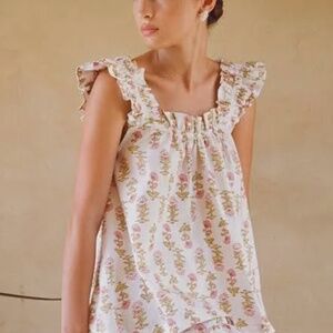 Piyama Sleeveless White and Pink Floral Pajama / Lounge wear Top Size Medium